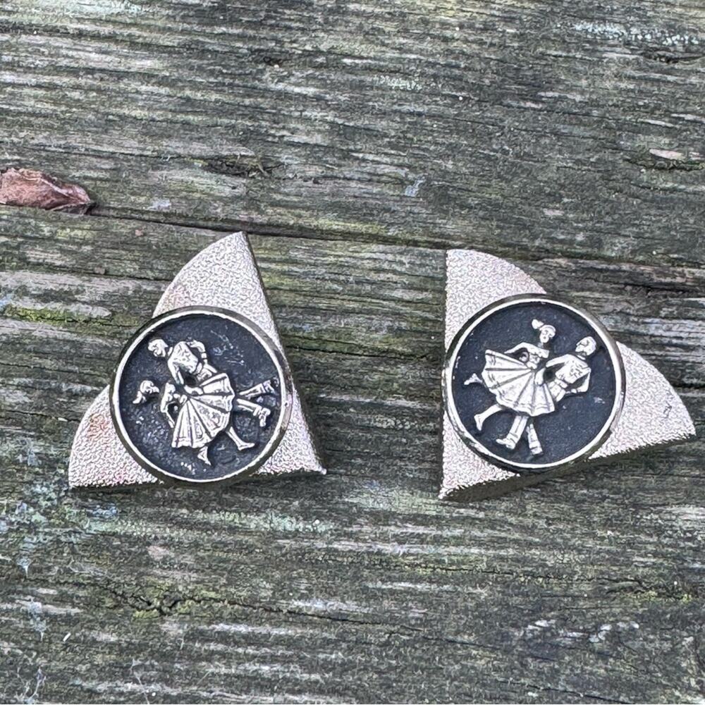 Vintage Collar Tips Silver Tone Square Dancing Couple Square Dance